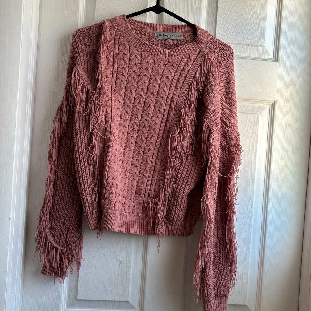 Pink Fringed Sweater